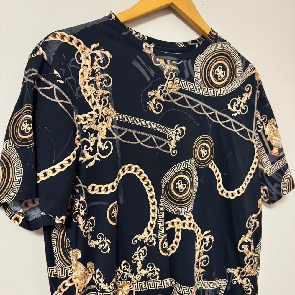 Guesseco(XL) men’s slim fit black gold chain cotton tee shirt - Picture 5 of 5